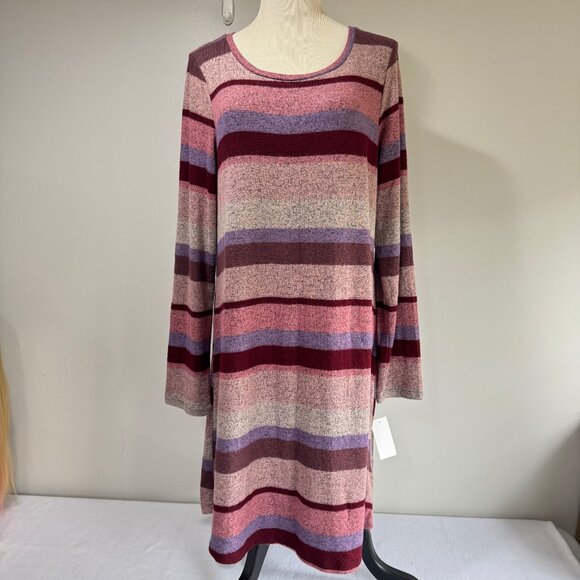 CUPIO BLUSH Striped Long Sleeve T-Shirt Midi Dress - Picture 1 of 8